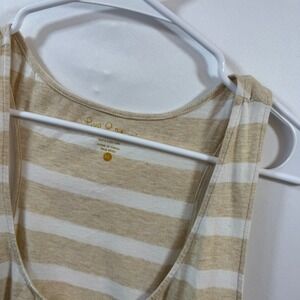 Lilly Pulitzer Tan White Striped Pom Pom Trim Cotton Tank Top XL